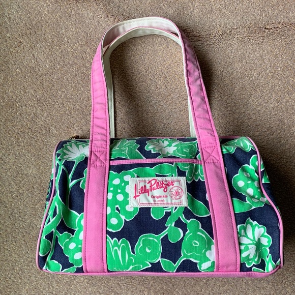 Lilly Pulitzer Handbags - Lilly Pulitzer Floral Print Fabric Small Duffle Barrel Doctor Bag Shoulder Bag